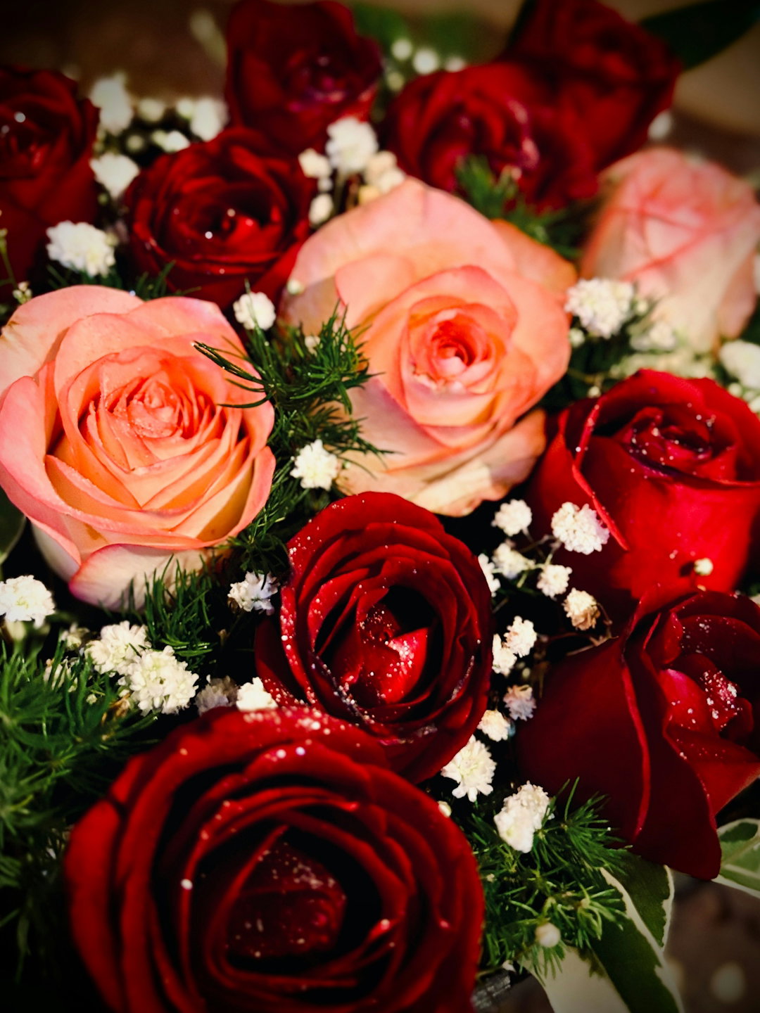 A beautiful bouquet of colorful roses.